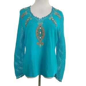Jack B. Quick Size Medium  Top Blouse Pullover Sweater Embellished Beads
